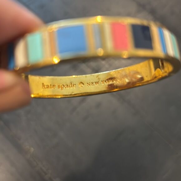 Kate Spade 'Jump for Joy' Idiom Bangle Bracelet, Multi Colorful Gold-Tone - Picture 9 of 10